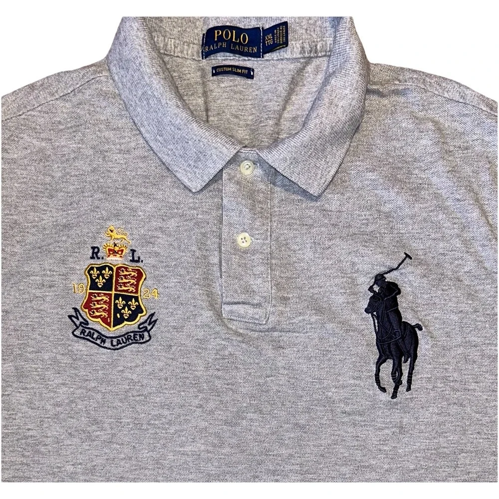 Polo Ralph Lauren Big Pony Shirt Mens Gold Crest Custom Slim Fit Size 2XL Rugby
